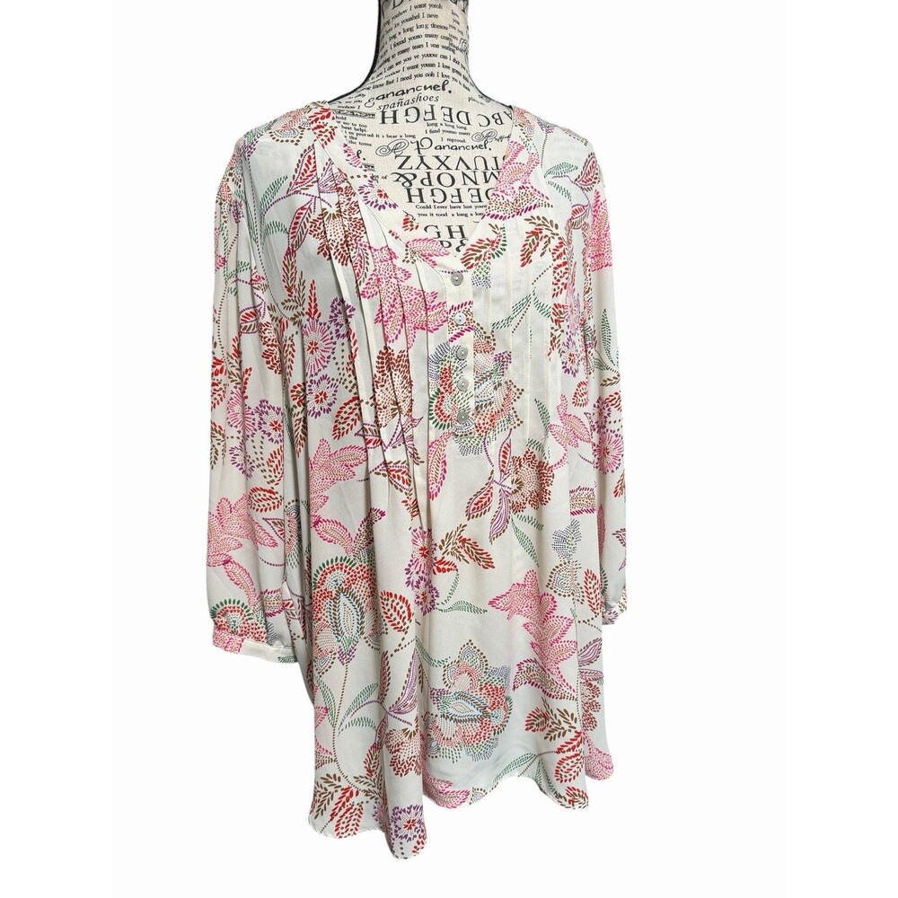 Rose & Olive Floral Red Blouse Shirt Womens 2X